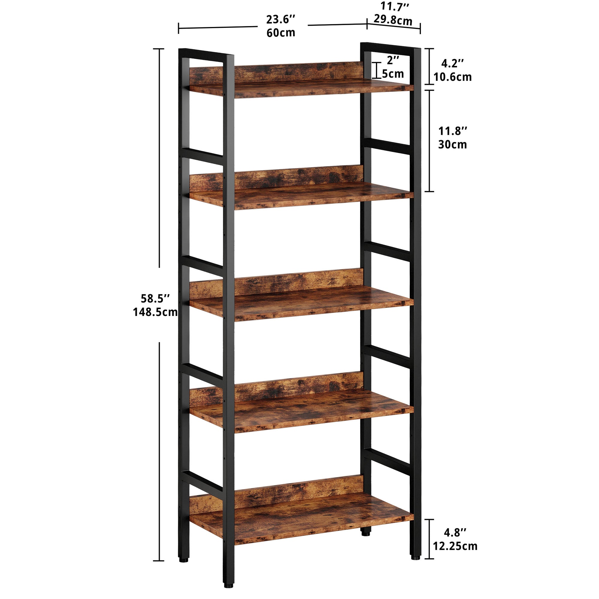 Industrial Bookshelf with Adjustable Shelves