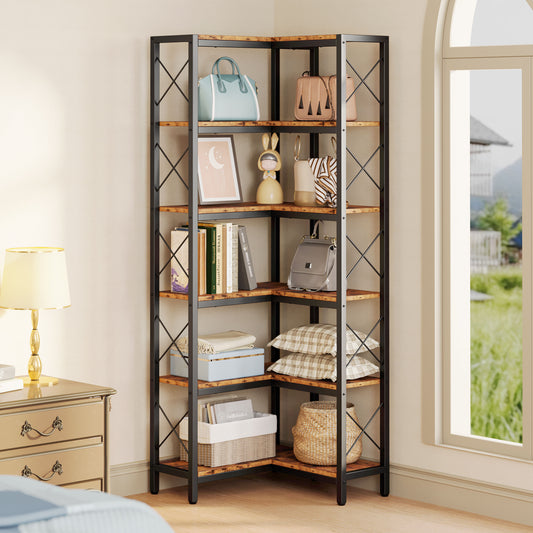 6-Tier Industrial Display Bookshelf