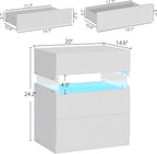 IRONCK Nightstand, with 3 Drawers,  with LED Light  for Bedroom, White
