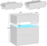 IRONCK Nightstand, Bedside Table with 3 Drawers, Modern Night Stands with LED Light, End Table with Storage for Bedroom, White