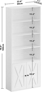 7 Furniture Industrial Bookshelves and Bookcases with Doors Floor Standing 6 Shelf Display Storage Shelves 70 in Tall Bookcase for Home Office, Living Room