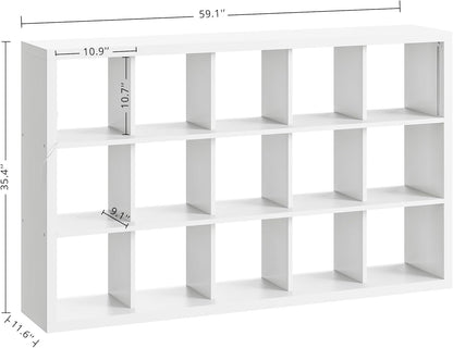 15-Cube Bookcase Organizer with LED Lights - 5-Tier Display Shelves, Versatile Use (White)