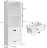 IRONCK Freestanding Closet System with 3 Wood Drawers, White