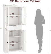 IRONCK 67" Tall Bathroom Storage Cabinet, with Glass Doors and Shelves,  White