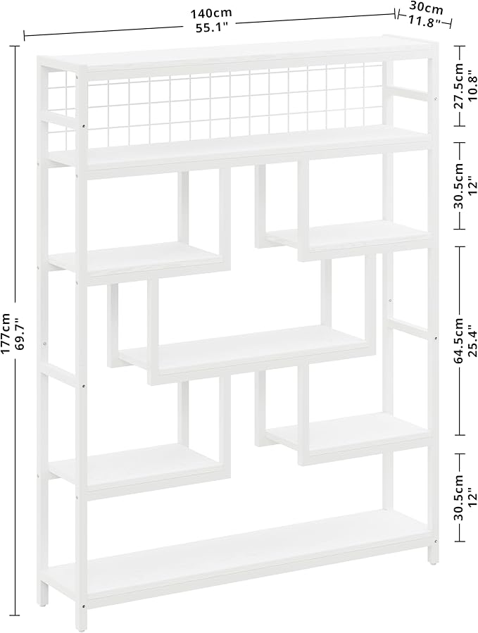 Industrial Open Display Shelves Geometric Bookcase with Sturdy Metal Frame