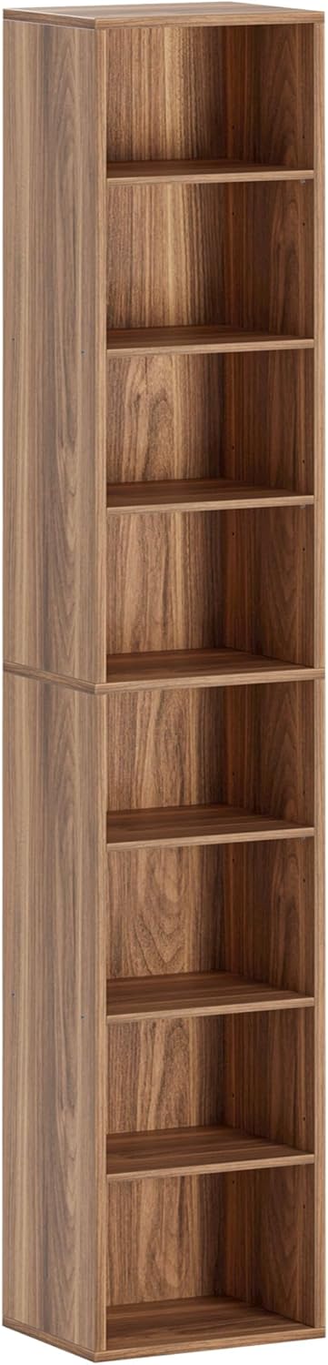 7 Furniture Tall Narrow Bookshelf 8 Tiers, Compact Corner Bookcase, Easy to Match for Living Room, Office, Study, Bedroom, White