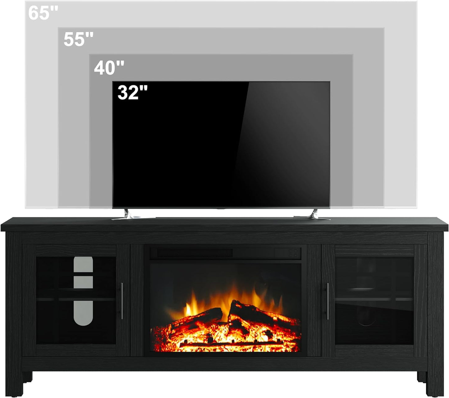 IRONCK 59” TV Stand with 23” Electric Fireplace Black