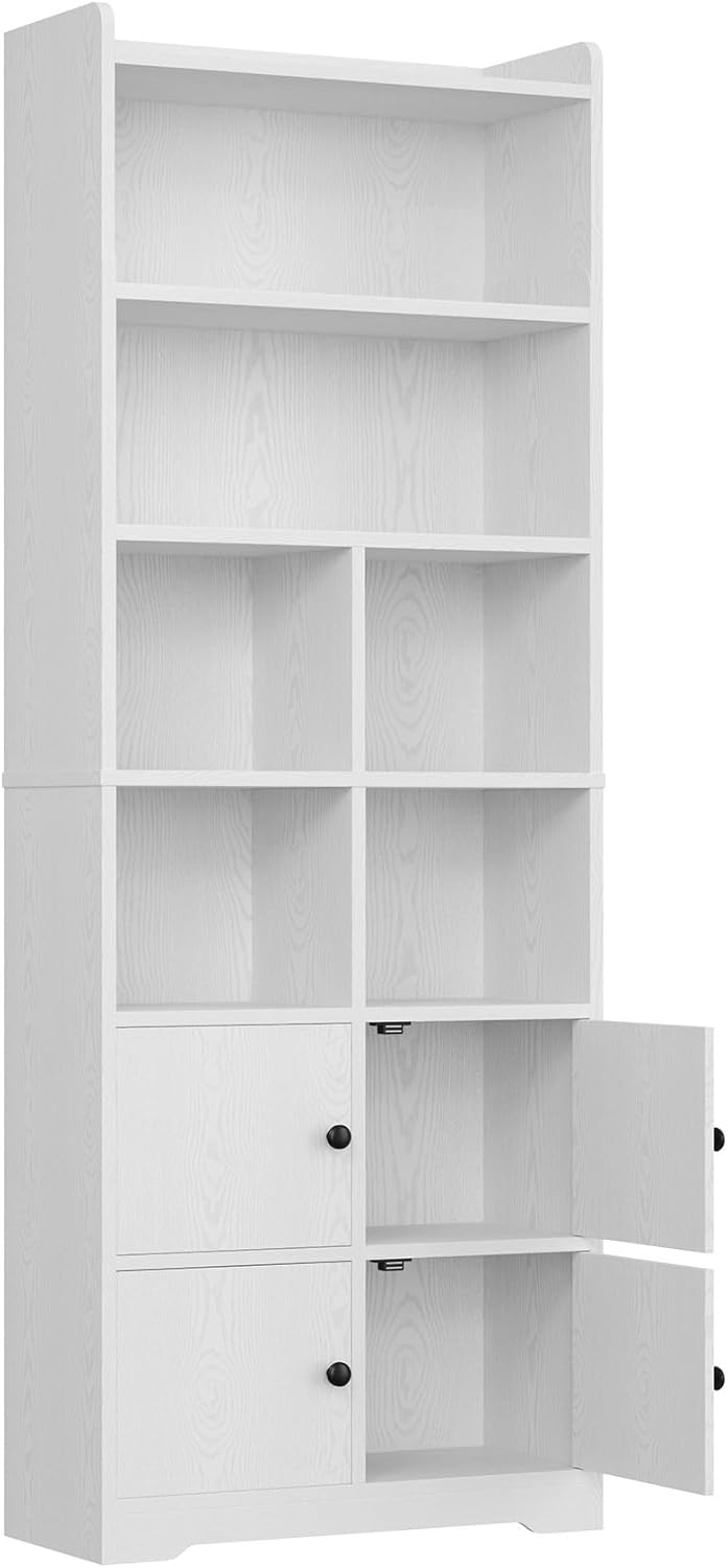 IRONCK 74.6 in Tall Bookshelf with Doors, Storage Shelves, White