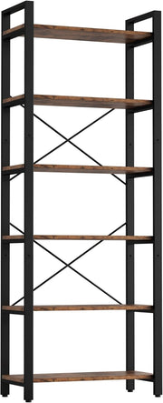 7 Furniture Bookshelf 6-Tier Ladder Shelf 110lbs Display Shelf Vintage Industrial Style Bookcase for Home Office, Living Room