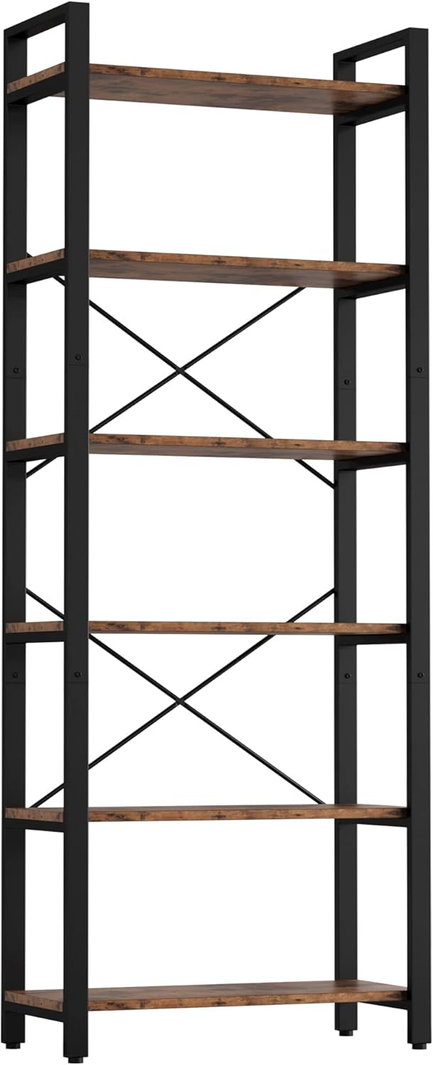 7 Furniture Bookshelf 6-Tier Ladder Shelf 110lbs Display Shelf Vintage Industrial Style Bookcase for Home Office, Living Room