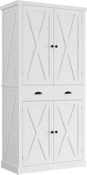 IRONCK Kitchen Pantry Storage Cabinet 72.6" H, with Barn Doors, White