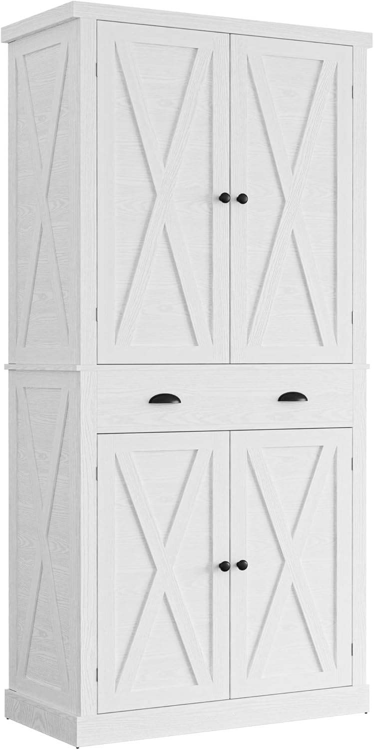IRONCK Kitchen Pantry Storage Cabinet 72.6" H, with Barn Doors, White
