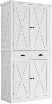 IRONCK Kitchen Pantry Storage Cabinet 72.6" H, with Barn Doors, White