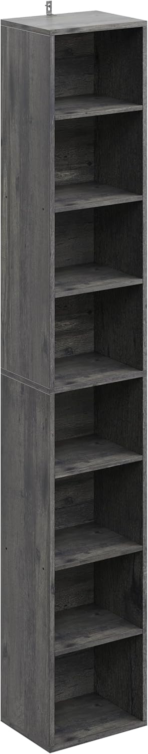 7 Furniture Tall Narrow Bookshelf 8 Tiers, Compact Corner Bookcase, Easy to Match for Living Room, Office, Study, Bedroom, White