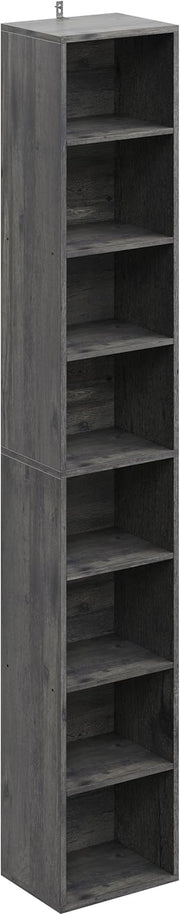 7 Furniture Tall Narrow Bookshelf 8 Tiers, Compact Corner Bookcase, Easy to Match for Living Room, Office, Study, Bedroom, White