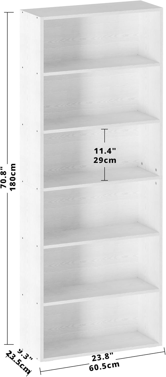 7 Furniture Bookshelves and Bookcases Floor Standing 6 Tiers, Industrial White
