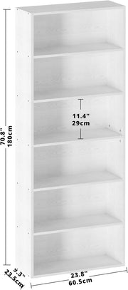 7 Furniture Bookshelves and Bookcases Floor Standing 6 Tiers, Industrial White