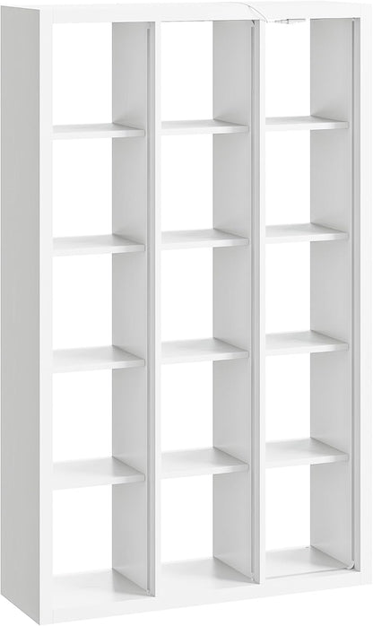 15-Cube Bookcase Organizer with LED Lights - 5-Tier Display Shelves, Versatile Use (White)