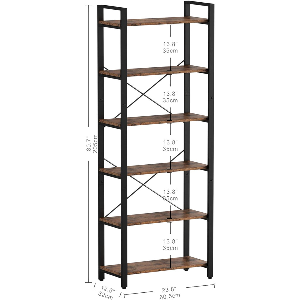 【HOT】Bookshelf 6-Tier Ladder Shelf Vintage Brown