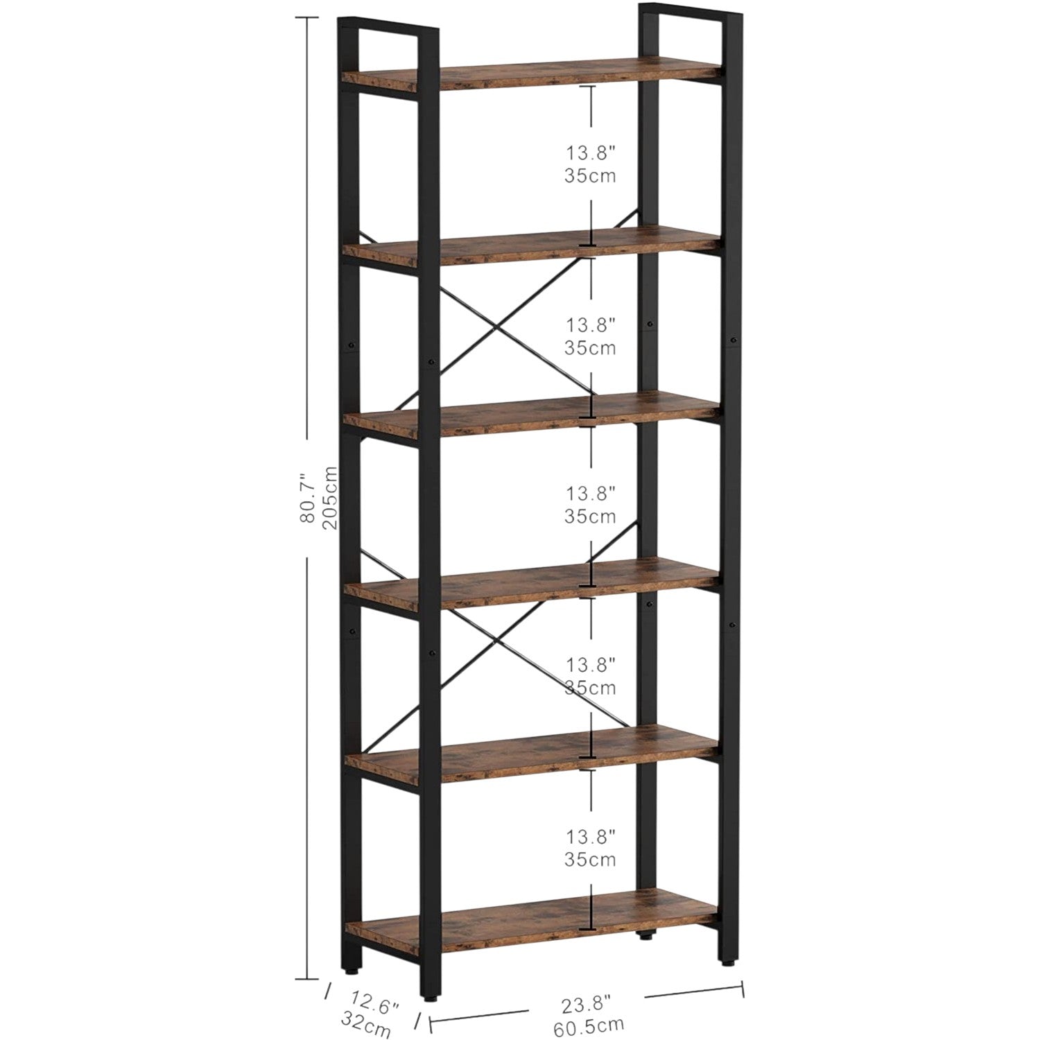 【HOT】Bookshelf 6-Tier Ladder Shelf Vintage Brown