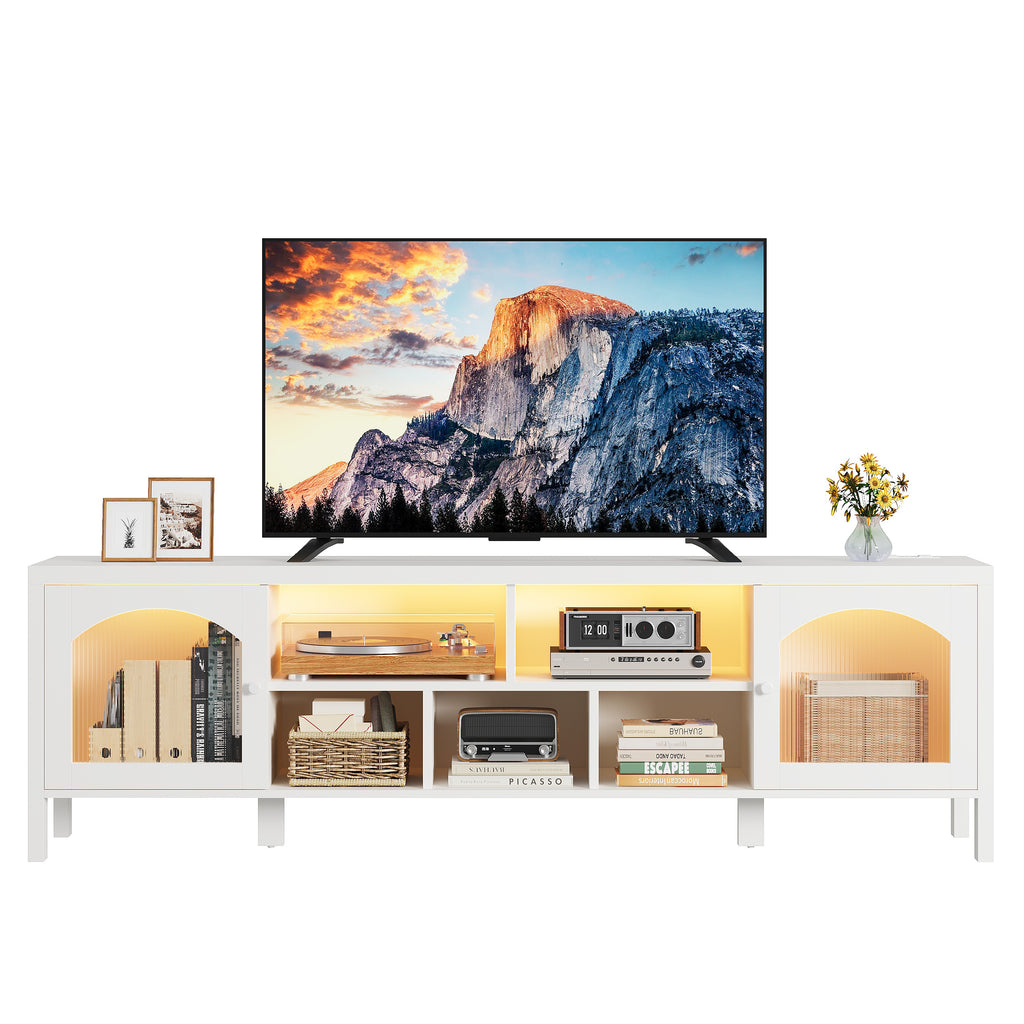 IRONCK LED TV Stand with Power Outlet and Storage Cabinet