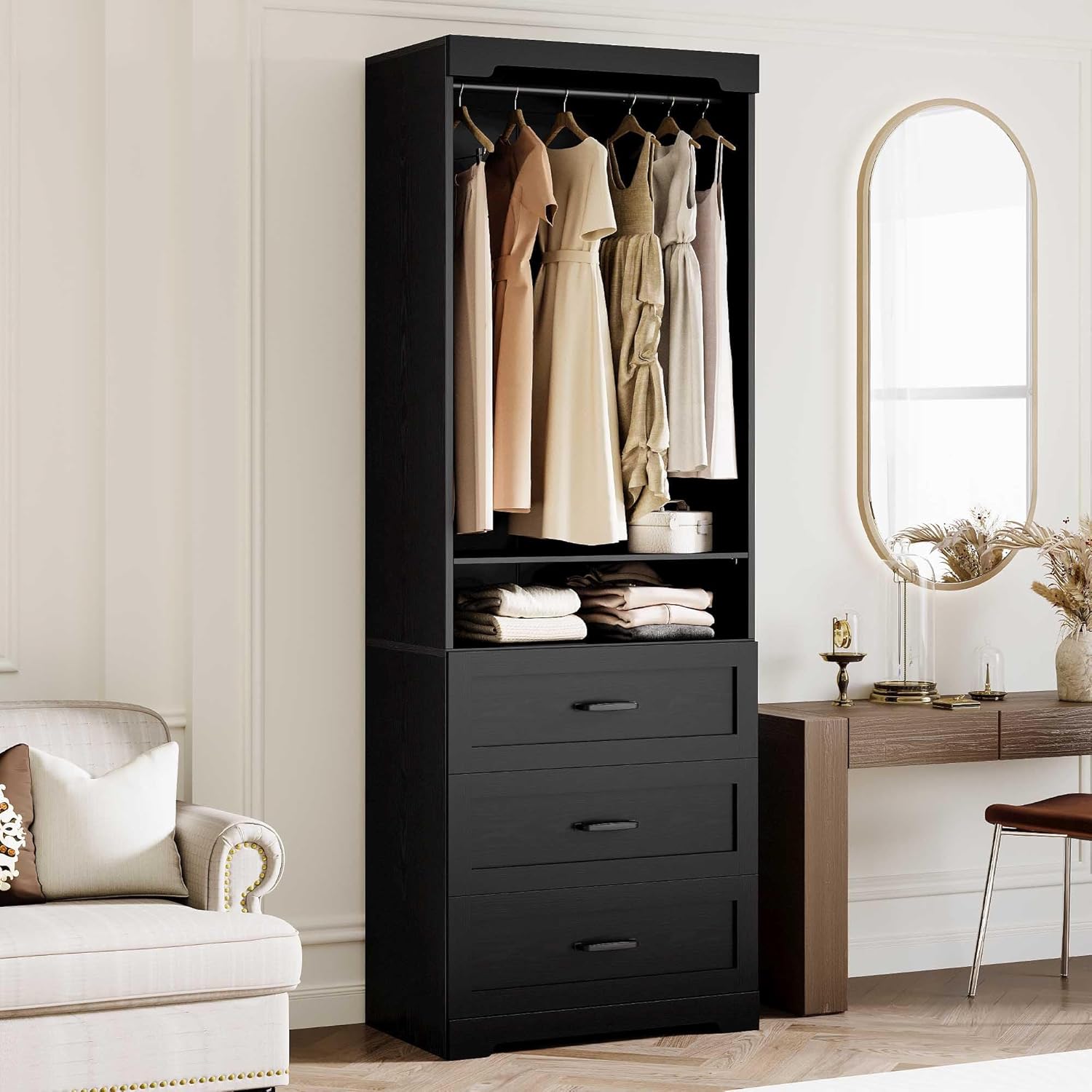 IRONCK Freestanding Closet System with 3 Wood Drawers, White