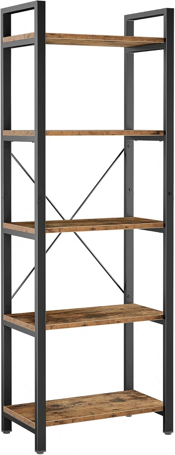 IRONCK Bookshelf 5-Tier Ladder Shelf Vintage Industrial Style Bookcase for Home Decor, Office Decor