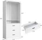 IRONCK Freestanding Closet System with Adjustable Shelves & 3 Drawers | Closet Organizer with Hanging Rod, Ideal for Bedrooms, Apartments and Small Closet Storage, 31.5" White