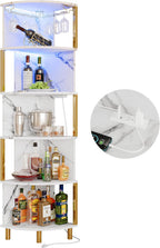 IRONCK Corner Bar Cabinet with LED Lights & Power Outlets, 5-Tier Corner Shelf with Glass Holder, Wine Bar Cabinet Liquor Cabinet for Living Room, Dining Room, Kitchen, Black & Gold