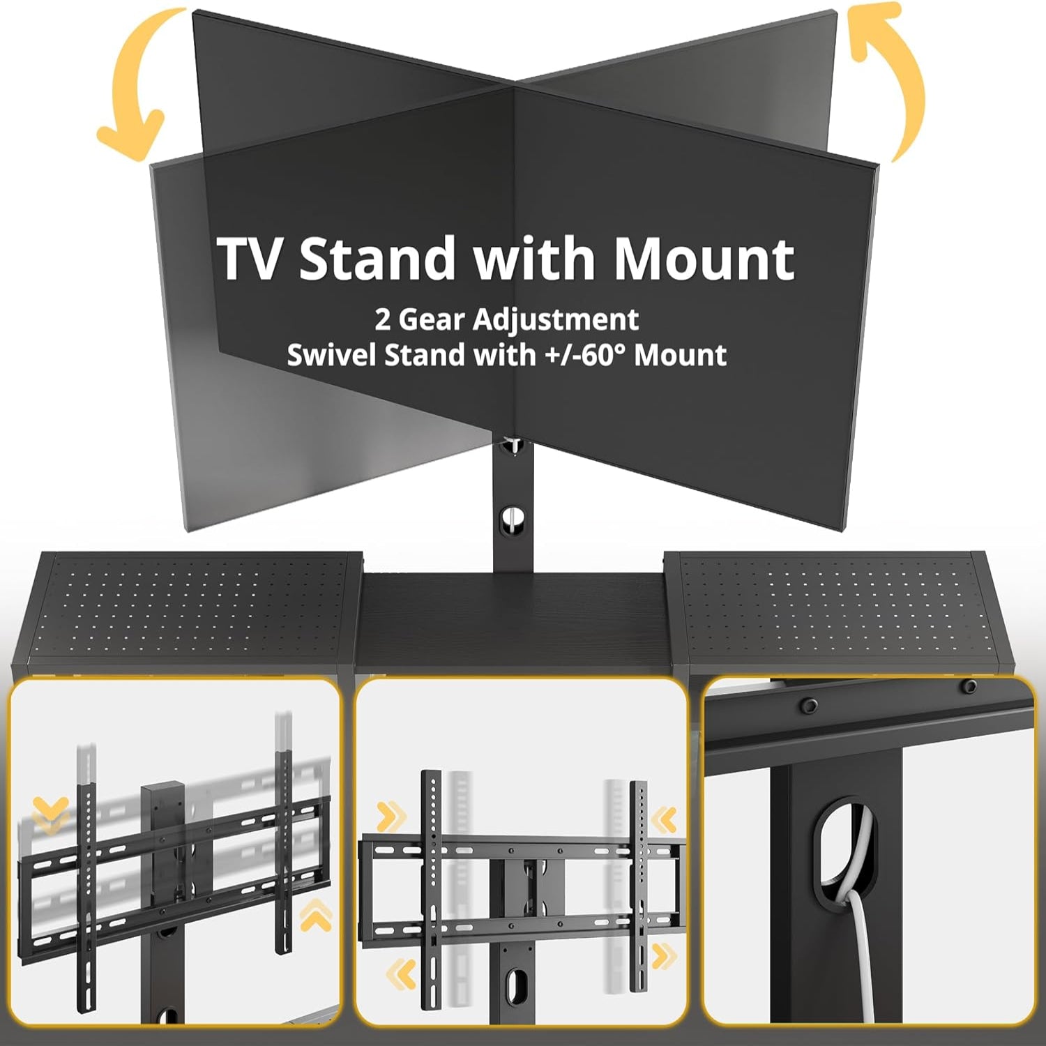 IRONCK 79 Inch TV Stand with Mount and Power Outlet, Black