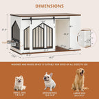 IRONCK Large Dog Crate Furniture with 2 Rotatable Dog Bowls, White