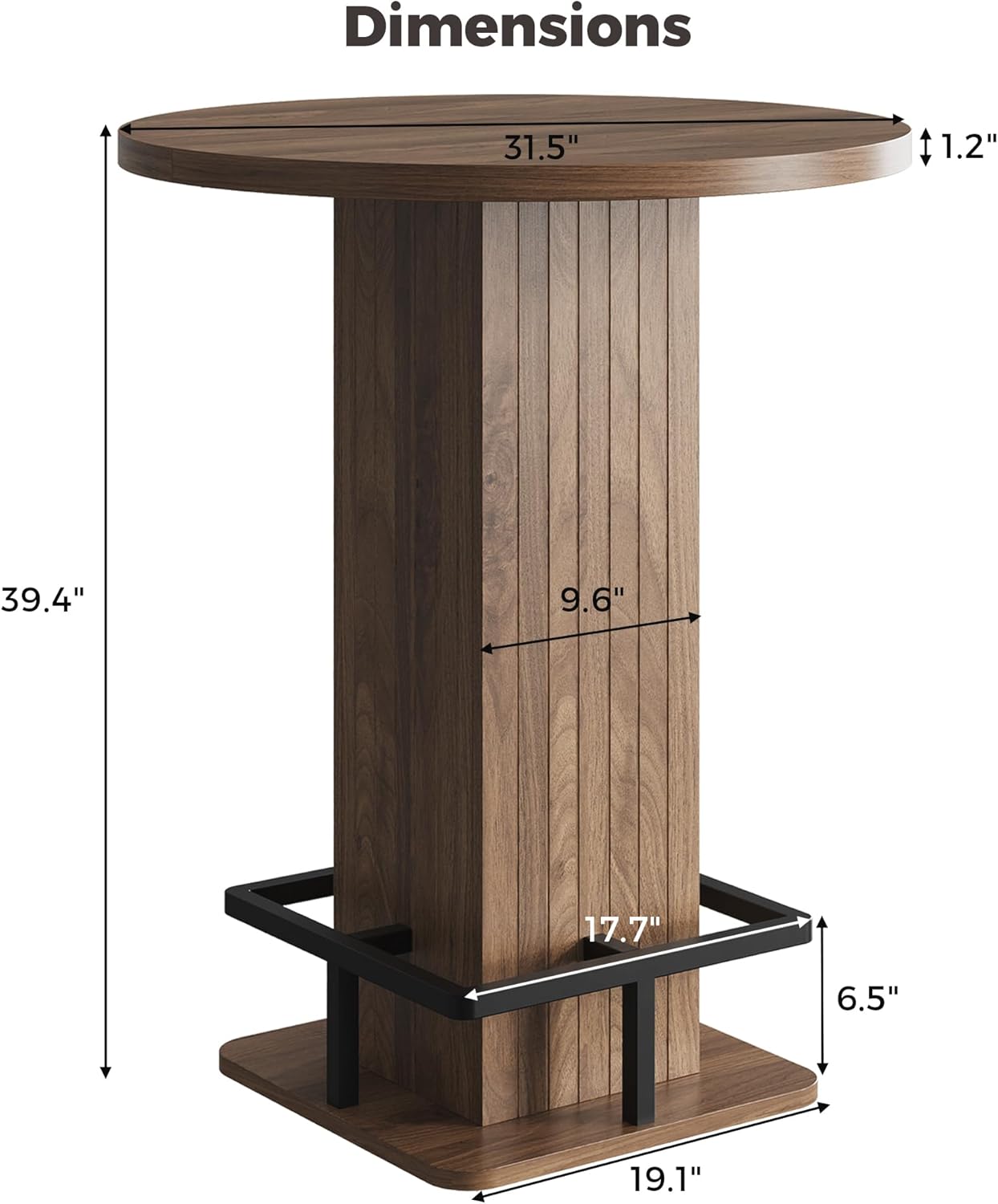 IRONCK 39.4" H Wood Bistro Pub Table with Metal Ring Footrest, Brown(Only Table)