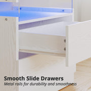 IRONCK Nightstand, Bedside Table with 3 Drawers, Modern Night Stands with LED Light, End Table with Storage for Bedroom, White