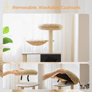 IRONCK Litter Box Enclosure with Cat Tree, 46" Hidden Litter Box with Sisal Scratching Ladder and Storage, Greige