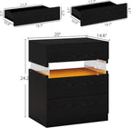 IRONCK Nightstand with 3 Drawers,  LED Light, Storage for Bedroom, Black