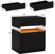 7 Furniture Nightstand, Bedside Table with 3 Drawers, Modern Night Stands with LED Light, End Table with Storage for Bedroom, Black