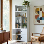 IRONCK 74.6 in Tall Bookshelf with Doors, Storage Shelves, White