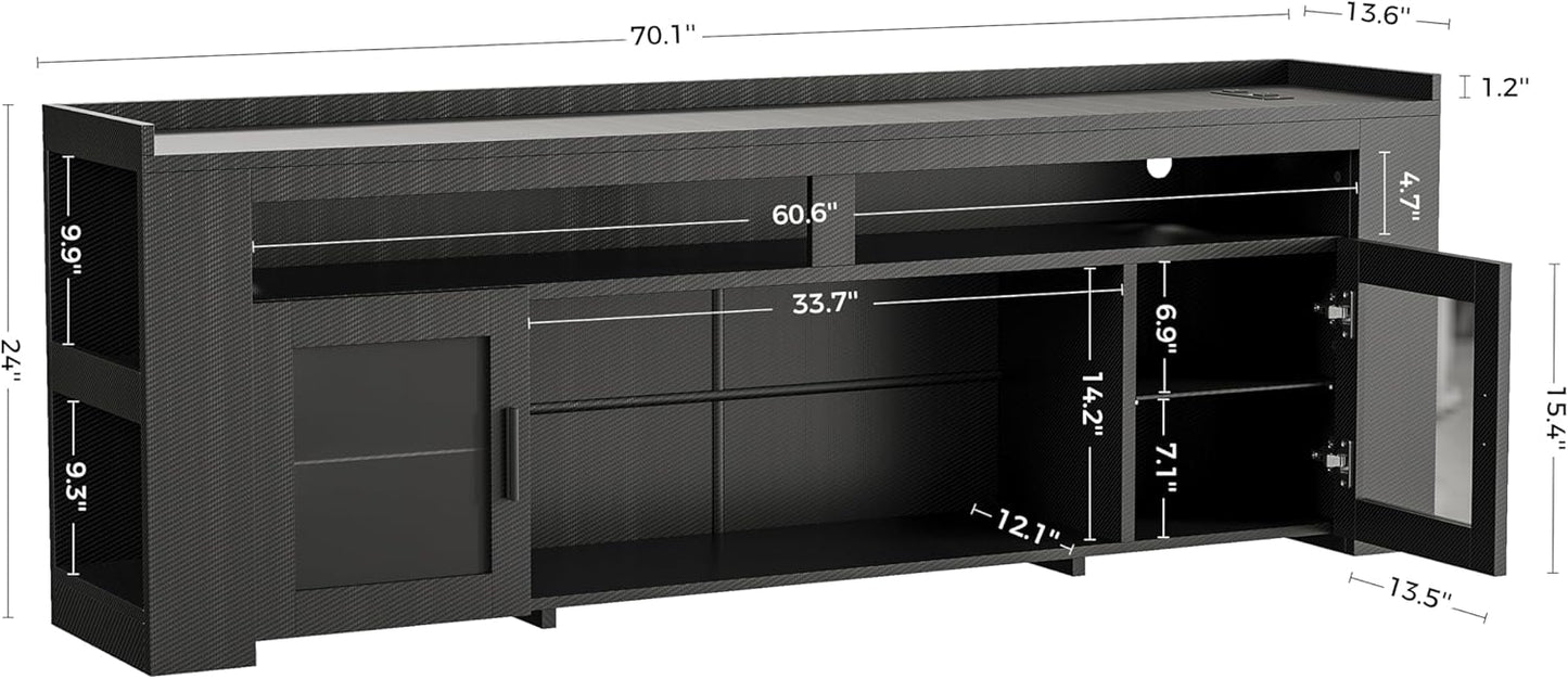 IRONCK TV Stand 75" with Charging Station, LED Entertainment Center