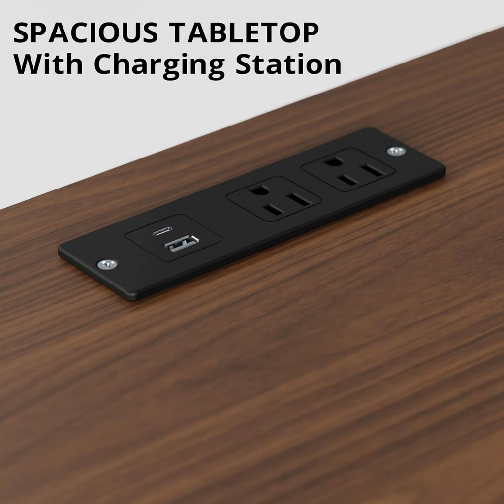 IRONCK Large Record Player Stand 55" with Charging Station, Brown