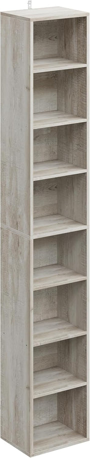 7 Furniture Tall Narrow Bookshelf 8 Tiers, Compact Corner Bookcase, Easy to Match for Living Room, Office, Study, Bedroom, White