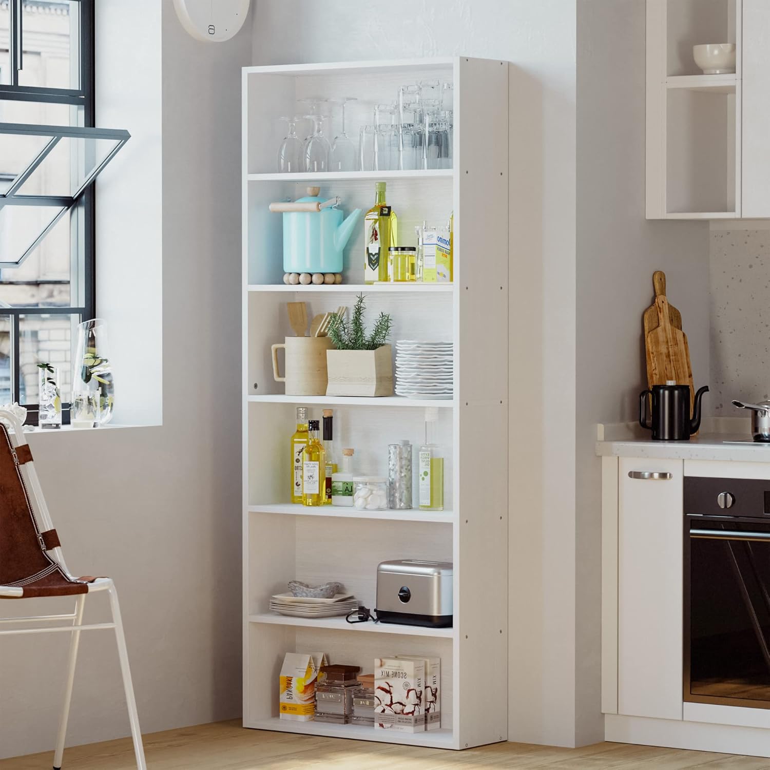 IRONCK Bookshelves and Bookcases Floor Standing 6 Tiers, Industrial White