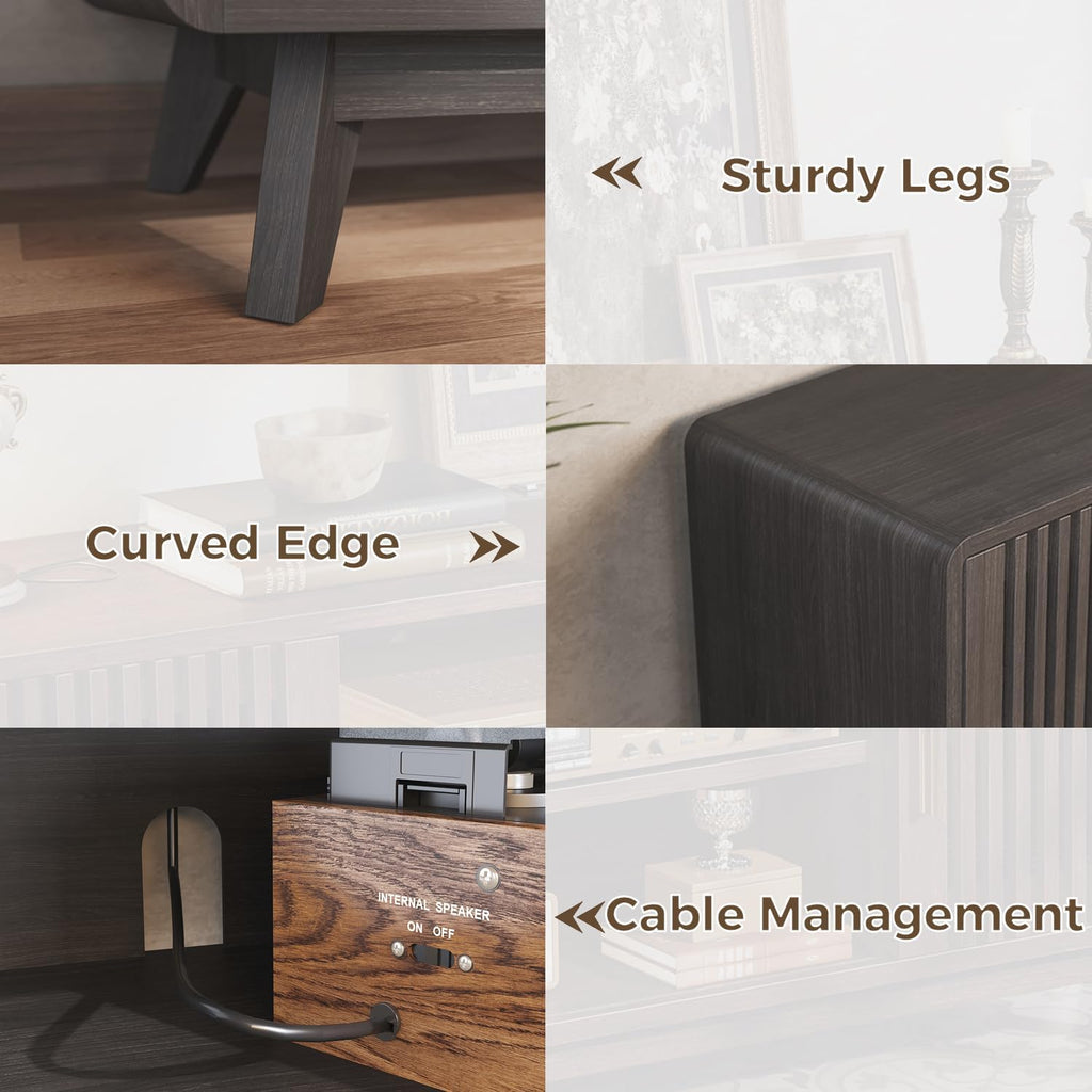 IRONCK Modern TV Stand with Charging Station, Grey Walnut