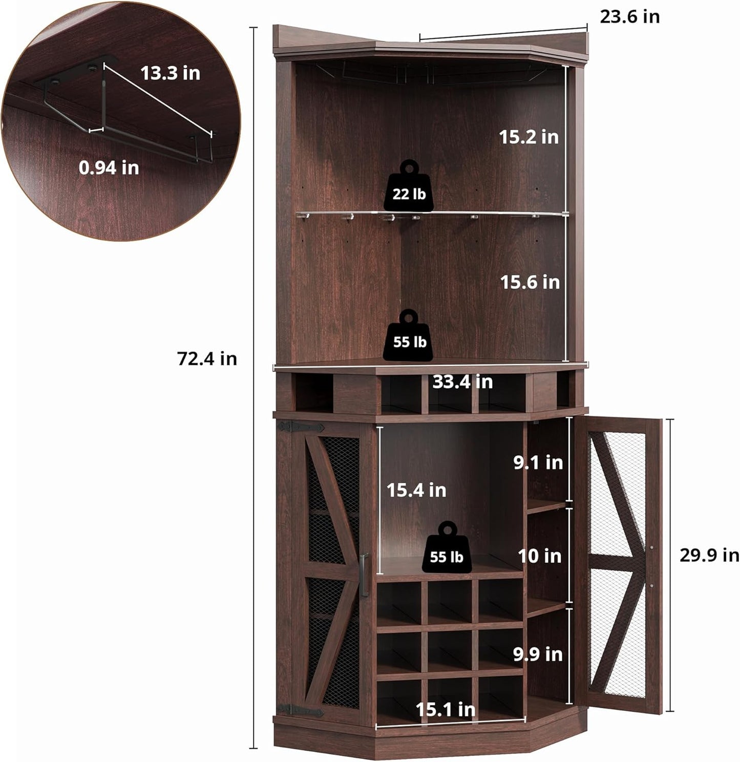 IRONCK Eckbarschrank mit LED-Beleuchtung 