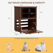 IRONCK Cat House for Indoor 2-in-1 Wooden Cat Condo with Scratching Board, Walnut