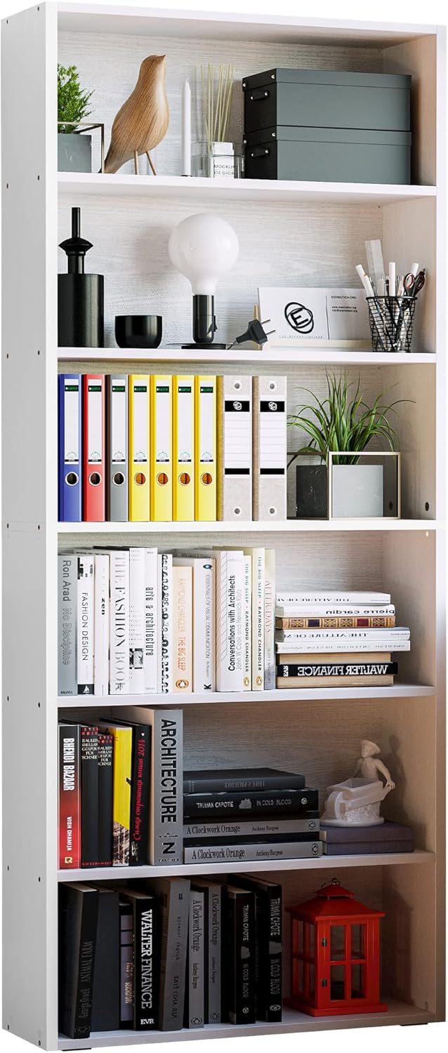 7 Furniture Bookshelves and Bookcases Floor Standing 6 Tiers, Industrial White