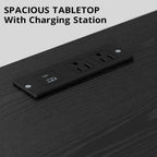 IRONCK Large Record Player Stand 55" with Charging Station, Black