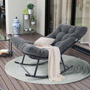 IRONCK Outdoor Rocking Chair, Patio Papasan Rocking Chair with Cushion, Gray