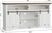 IRONCK Farmhouse TV Stand, 59" Entertainment Center with Storage Cabinets, White