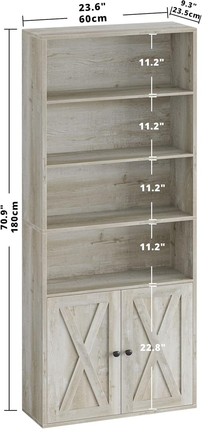 IRONCK Industrial Bookshelves and Bookcases with Doors Floor Standing 6 Shelf Display Storage Shelves 70 in Tall Bookcase for Home Office, Living Room