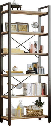 7 Furniture Bookshelf 6-Tier Ladder Shelf 110lbs Display Shelf Vintage Industrial Style Bookcase for Home Office, Living Room
